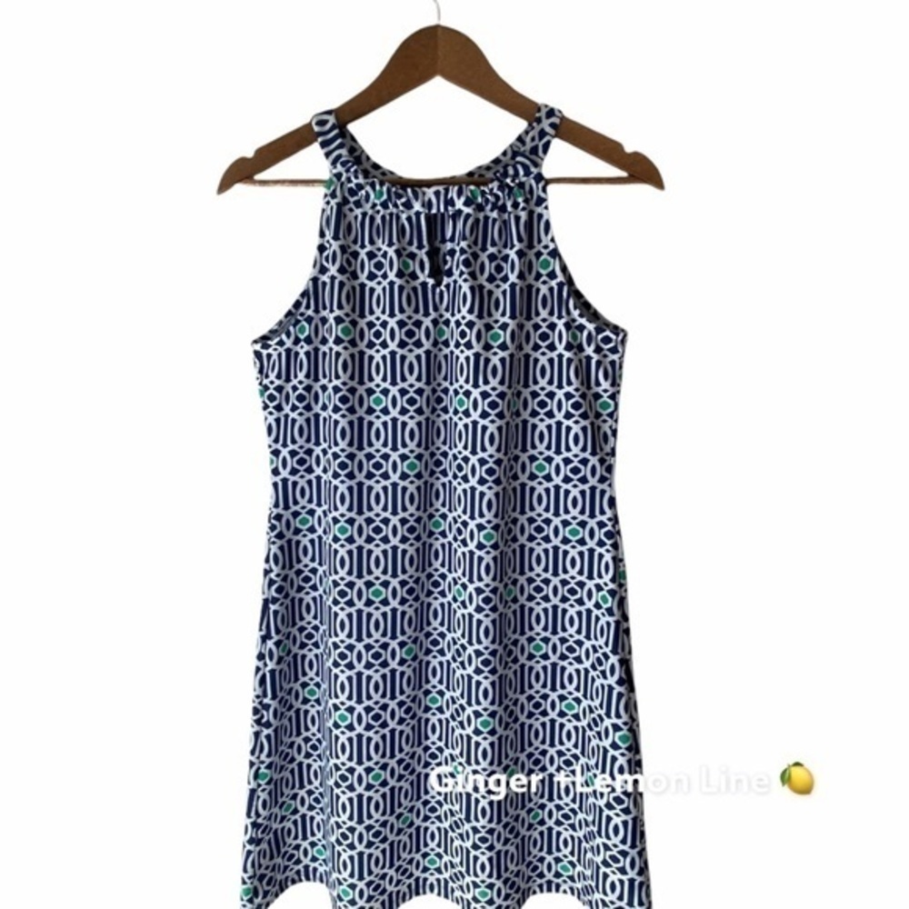 Jude Connally A-Shaped Sleeveless Lisa Dress In Lattice Geo NavyBlue S